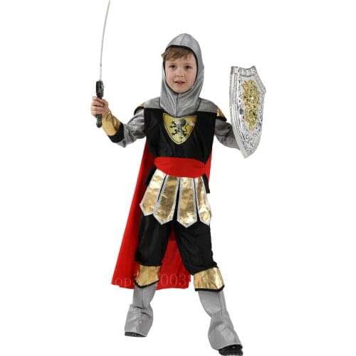 Royal Warrior Knight Cosplay Costumes for Boys Kids Child Halloween Carnival Party Medieval Soldier Role Play Fancy Clothing Set