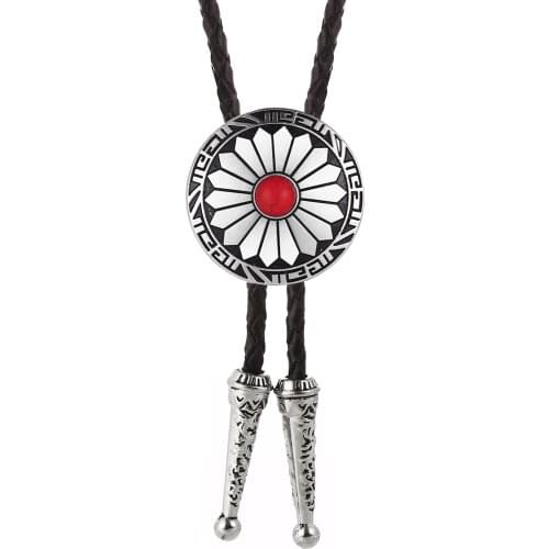 Western cowboy round retro knot and natural turquoise leather men and women universal tie casual collar rope