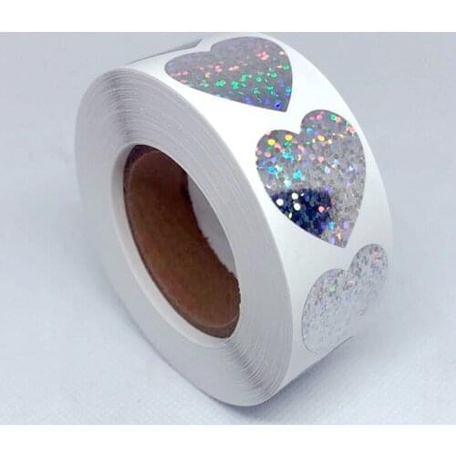 Laser Heart Stationery Stickers 1'' Round Paper Adhesive Stickers Scrapbooking Party Handmade Seal Label Stickers 500pcs