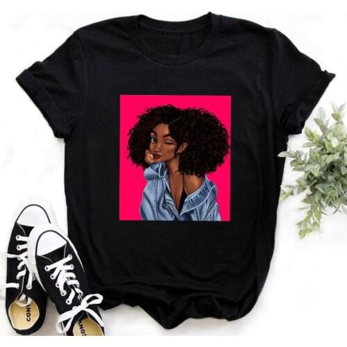 Lovely Melanin Black Girl Graphic Printed Women Black T-shirt Female Summer Fashion Short Sleeve Tshirts Casual O-neck Tops Tee
