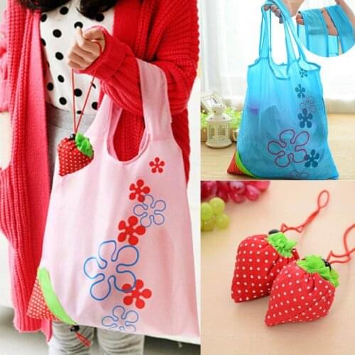 Reusable Folding Grocery Nylon eco tote Bag Creative environmental storage bag Handbag Strawberry Foldable Shopping Bags