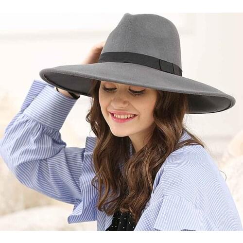 Fashion Women Men100% Wool Fedora Hat With Ribbon Gentleman Elegant Lady Winter Autumn Wide Brim Jazz Church Panama Sombrero Cap