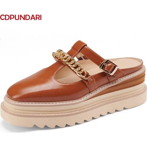 Fashion Ladies Chain Genuine Leather Flat Platform Sandals Women Summer Casual Shoes Sandales Femmes 2021 Sandalias Mujer