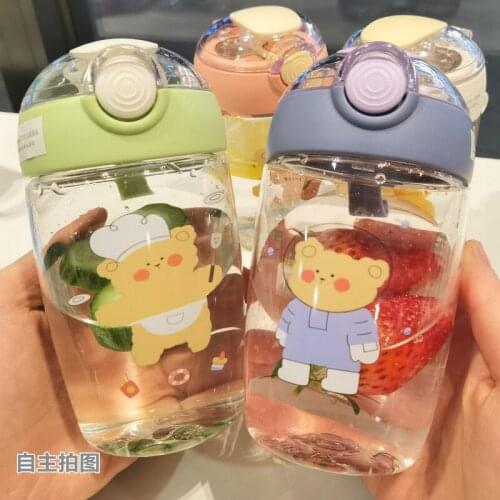 400ML Cartoon Baby Feeding Bottle Infant Children Drinking Bottle Kids PP Non-spill Portable Straw Water Bottle Drinkware