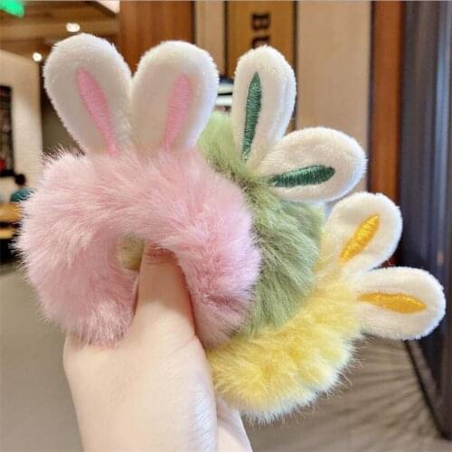New Women Girls Cute Rabbit Ears Plush Soft Scrunchie Lovely Ponytail Holder Hair Ornament Headband Fashion Hair Accessories