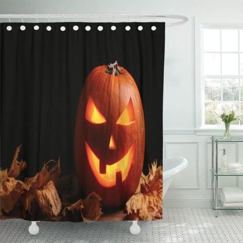 Orange Scary Halloween Pumpkin Lantern Dry Leaves Head Treat Shower Curtains Waterproof Polyester Fabric 60 x 72 inches with Hoo