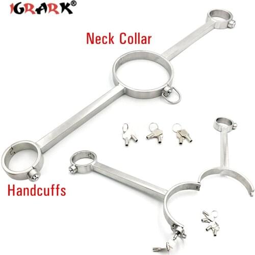 Sexy Metal Handcuffs Neck Collar Role Playing Props BDSM Equipment Bondage Gear Sex Toys for Couple Women Men Exotic Accessories