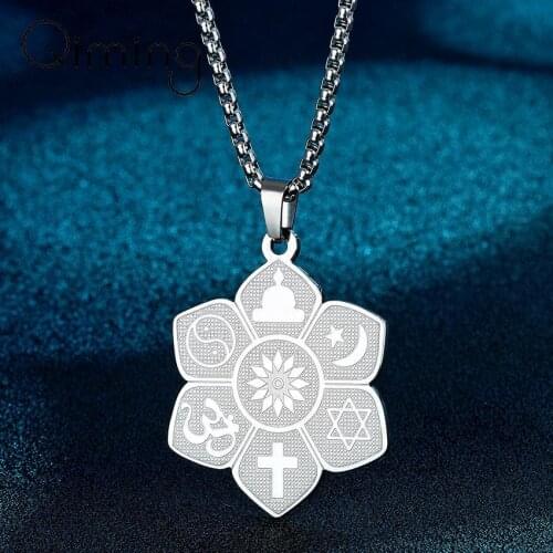 Flower Lotus Of Peace Pendant Necklace For Women Yin And Yang Corss Yoga Silver Vintage Jewelry Jesus Gift