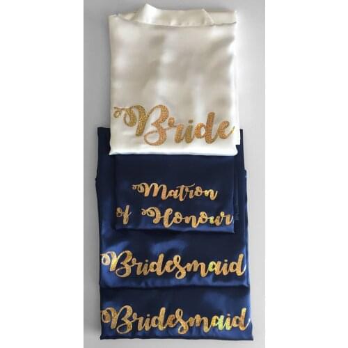 Personalized glitter wedding Bridesmaid bride satin pajamas robes maid of honor kimonos gowns bridal hen party favors gifts