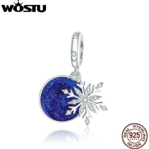 WOSTU Snowy Night Sky Pendant Charm Silver 925 Original Beads Fashion silver Jewelry Diy make Gifts Girl Accessories DAC367