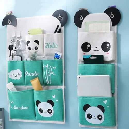 3/7 Pockets Wall Hanging Storage Bag Waterproof Cartoon Cotton Linen Bedroom Sundries Pouch Simple Home Organizer