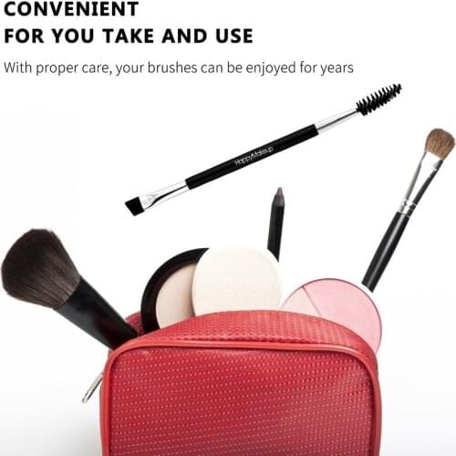 Portable Size Women Facial Makeup Cosmetic Eyebrow Brush Tool HappyMakeup Double Head Wooden Handle Eyebrow Brush Comb