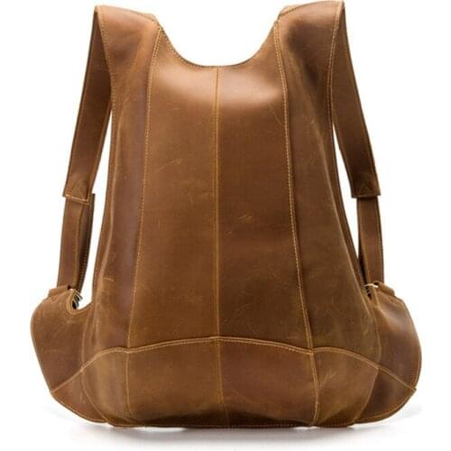 Simple casual real cowhide men backpack retro crazy horse leather weekend travel large-capacity backpack student school bag