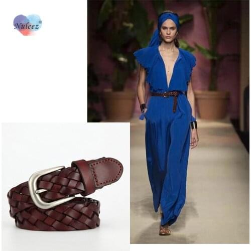 Nuleez Hand-Woven Belt Women Crossed Genuine Cowhide First layer Leather Jeans Wear Belt Strap Simple Fashion