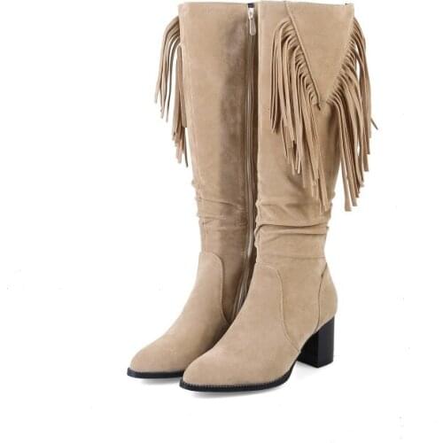 Big Size - thigh high boots knee high boots over the knee boots women ladies boots Fringe side zipper