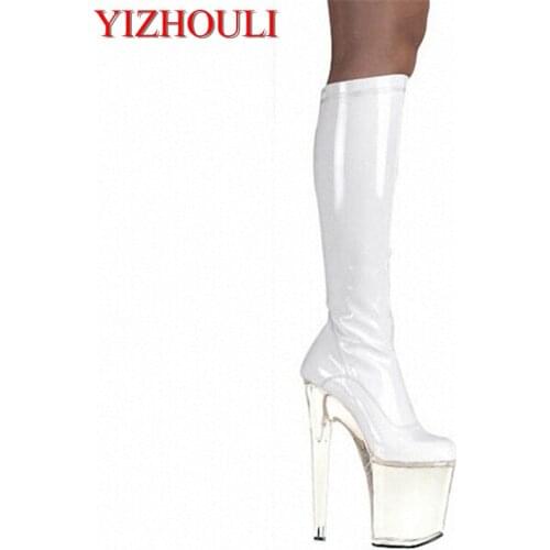 New style 20 cm high heels, leather and knee-high fashion sexy boots, thick waterproof platform style crystal boots