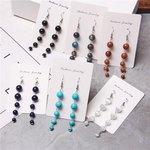 Natural Stone Long Earrings for Women Gems Stone Drop Earrings Round Beads Dangler Pendent Ball Earring Female Jewelry Gifts