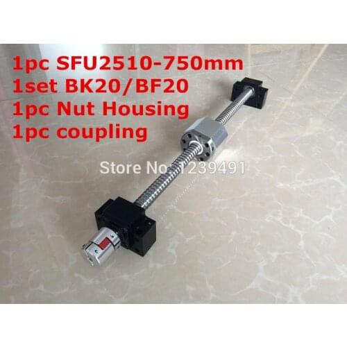 SFU2510- 750mm Ballscrew with Ballnut + BK20/ BF20 Support + 2510 Nut Housing + 17mm* 14mm Coupling CNC parts
