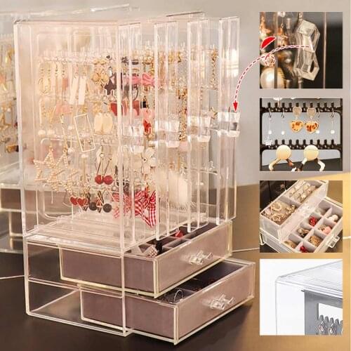 3/4 tray clear acrylic high quality jewelry box drawer box dustproof acrylic ear clip earring storage box