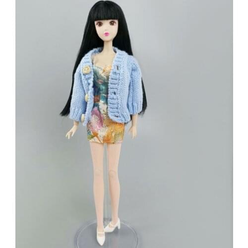 Blue Coat Baby Kid DIY Toy Winter Warm Sweater Outfits Tops For Barbie Doll Clothes 1/6 BJD Dollhouse Accessories