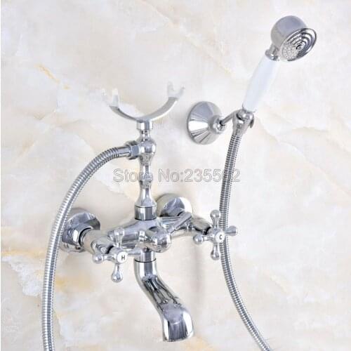 Chrome Bath Faucets Wall Mounted Bathroom Basin Mixer Tap With Hand Shower Head Bath & Shower Faucet lna715
