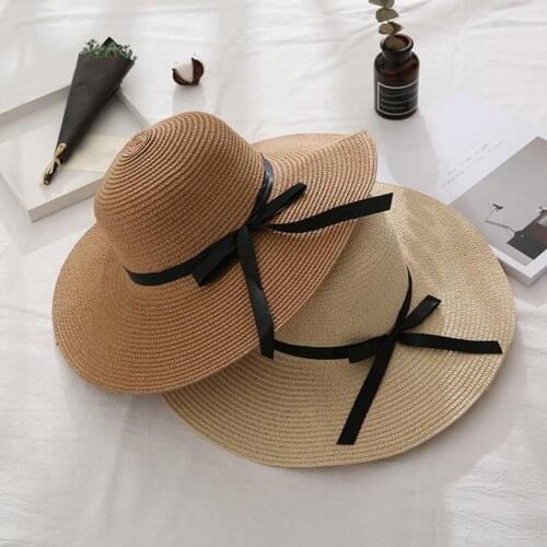 Women Summer Travel Beach UV Protection Bowknot Wide Brim Straw Hat Sun Caps UV Protection Bowknot Wide Brim Straw Hat Sun Caps