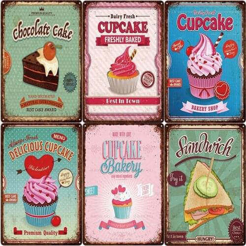 Cup Cake Vintage Metal Tin Sign Plaque Retro Poster Wall Decor Kitchen Cafe Cake Shop Room Home Art Decoration