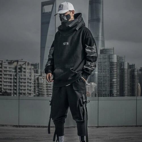 Techwear Letter Japan Style Hoodies Sweatshirts Men Hip Hop Streetwear Pullover Casual Hooded Fluff Hoddies Male Hooded Top