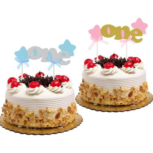 Cake Topper Flags Anniversary Happy Birthday Decoration One Year Glitter Cupcake Topper Wedding Baby Shower Party DIY Baking New