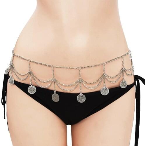Vintage Gypsy Folk-custom Dangle Waist Belt Chain Tassel Harness Belly Dance Chains Women Body Jewelry Carved Coin Long Pendant