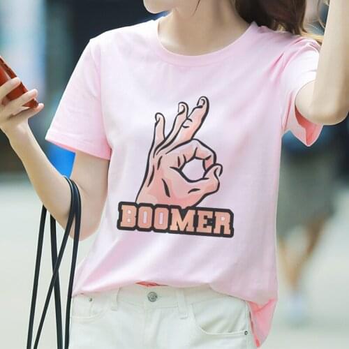 Ok Gesture Fashion T Shirt Women Cool Print Short Sleeved O-neck T-shirt Gothic Vogue Ullzang Tshirt Harajuku Pink Tops Female