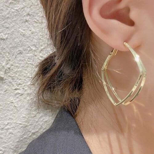 Women Double-layer Geometric Metal Square Earrings Fashion Exaggerated Ear Buckle Wild Personality Diamond Ear Hoop Earrings