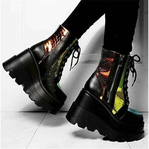Dropshipping 2021 Women Ankle Boots Platform Goth Punk Martin Black High Heels Sexy Ladies Shoes Plus Size 41 42 43