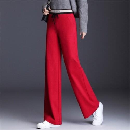 Free shipping 2019 womens new autumn and winter cashmere straight pants high waist elastic drape feeling casual pants