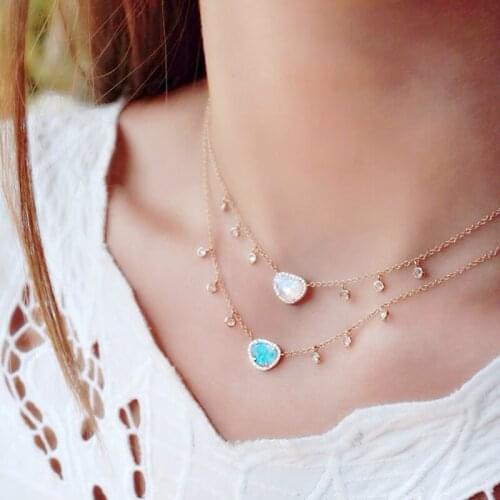 Mulity color Natural blue Colorful bezel cz Stone station pendant Necklaces for Women choker Jewellery Bijoux Valentines gift