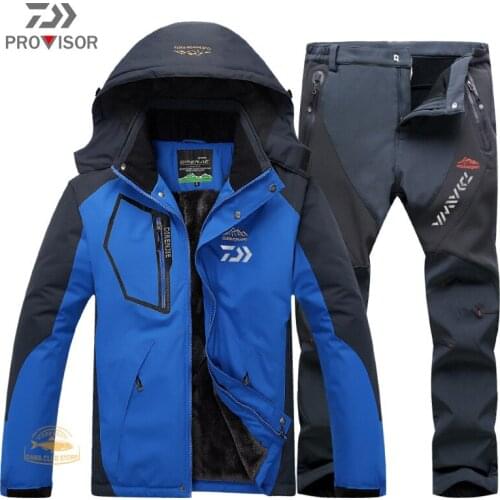 2022 Winter DAIWA Fishing Jacket Waterproof Fishing Clothes Mens Suit Outdoor Hiking Skiing Windproof Jacket Plus velvet Pants