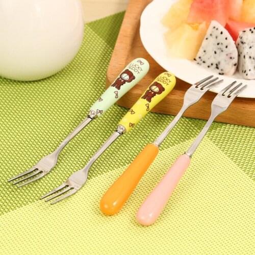 1pcs Creative Fork Cute Candy Color Ceramics Cartoon Fruit Fork Tablespoon Dinnerware Cooking Tools Kitchen Accessory