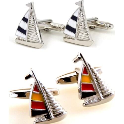 10pairs/lot Copper Enamel Sailboat Yacht Cufflinks Sailing Boat Cuff Links Sailing Ship Mens Jewelry Accessory Wholesale