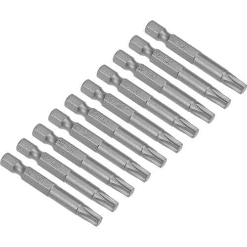 Uxcell 10pcs T15/20/8/10/25/30/6 S2 High Alloy Steel Magnetic Torx Head Screwdriver Bits 1/4" Hex DIY Electric Hand Tools