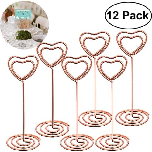 12 Pcs Rose Gold Heart Shape Photo Holder Stands Table Number Holders Place Card Paper Menu Clips for Weddings
