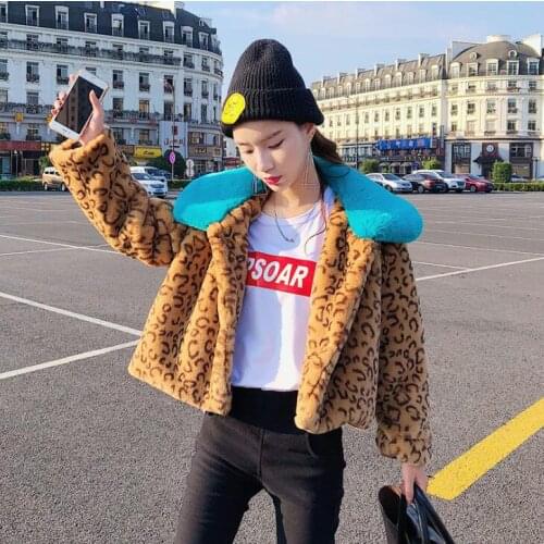 2020 Short Winter Fur Jackets Turn-down Collar Leopard Rex Rabbit Fur Coats Women Winter Thick Faux Fur Coats And Jackets Coats