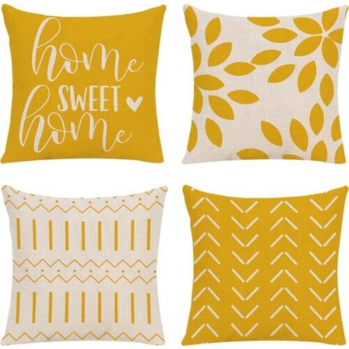 4pcs/set Yellow Linen Luxury Geometric Cushion Cover 45x45 Sofa Decorative Pillow Case High Quality Throw Pillows