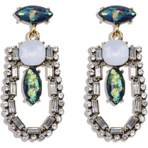Bohemian Vintage Party Big Drop Earrings Women Geometric Crystal Rhinestone Statement Dangle Earrings Indian Ethnic Earrings