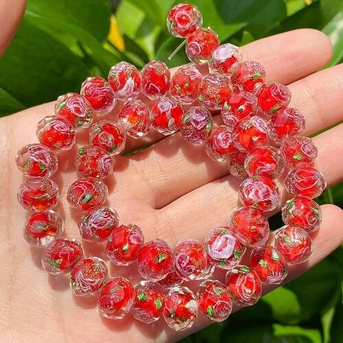 10mm Red Murano Transparent Glass Bulk Lampwork Beads for Jewelry Making Women Diy Bracelet Flower Rondelle Crystal Faceted Bead