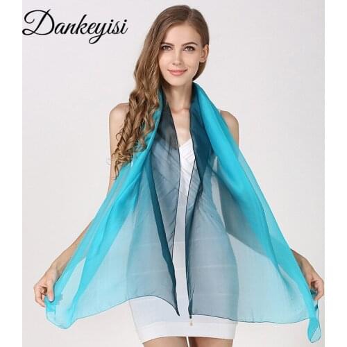 DANKEYISI Gradient Color Pure Silk Scarf Luxury Brand Bandana Wraps Luxury Hijab Shawl Long Scarves Women Fashion Scarf Female
