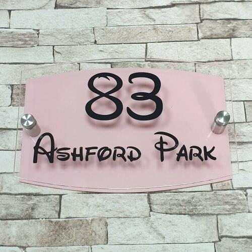 Baby Pink Modern House Acrylic Sign Door Number Address Sign Contemporary