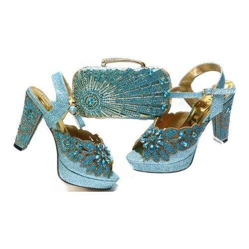 Doershow Italian Shoes With Matching Bags Set Italy African Womens Party Shoes and Bag Sets blue Color Women shoes! SGT1-5