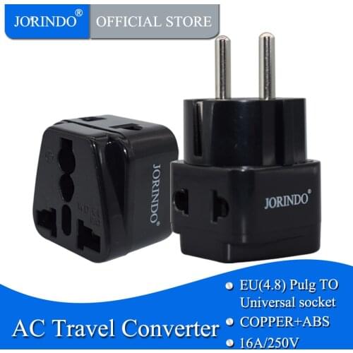 JORINDO Travel Adaptor for Europe Countries 2 in 1, For Germany France Iceland Netherlands Russa Greece Spain Safe Grounded