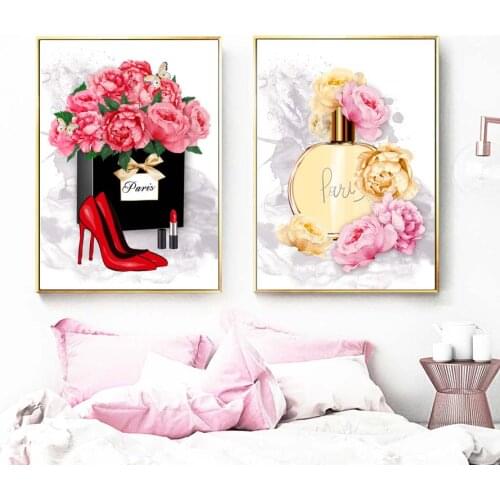 Perfume Lipstick High Heels Wall Art Diamond Painting Paris Nordic Poster Rhinestone Embroidery Fashion Picture Living Room Wall