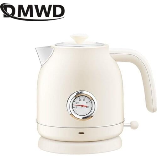 DMWD Household Retro Kettle Electric Water Boiler 1.7L Heating Pot 304 Stainless Steel Tea Pot Potable Coffee Pot Thermometer